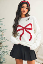 Cozy Striped Bow Knit Sweater
