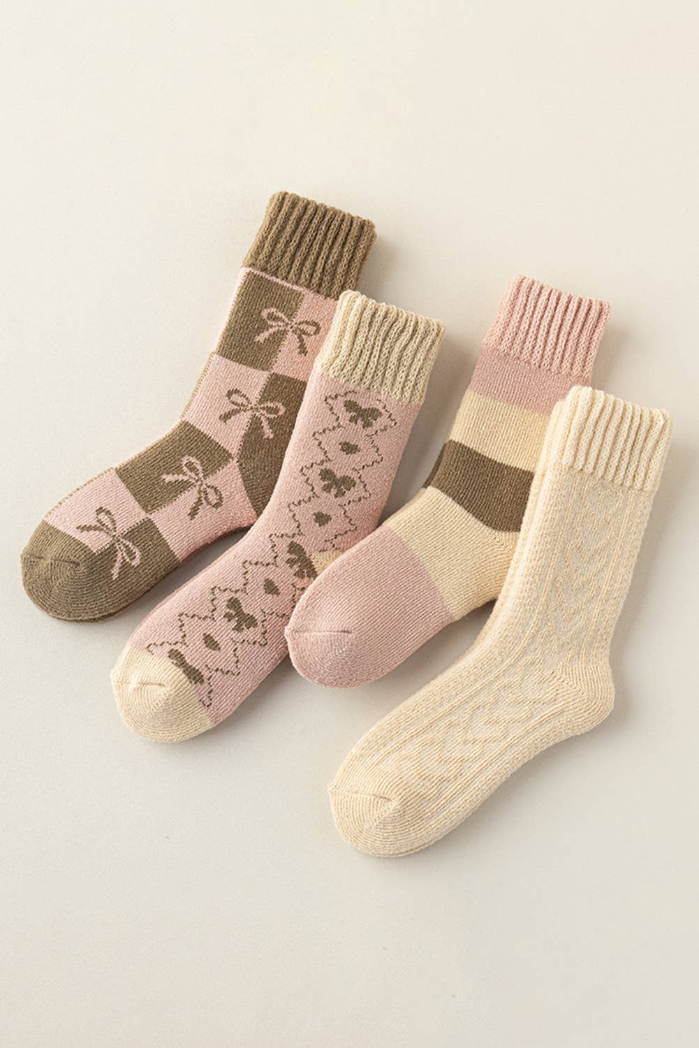 Checkered Bowknot Thermal Mid-Calf Socks