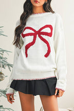 Cozy Striped Bow Knit Sweater