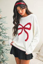 Cozy Striped Bow Knit Sweater
