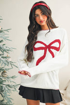Cozy Striped Bow Knit Sweater